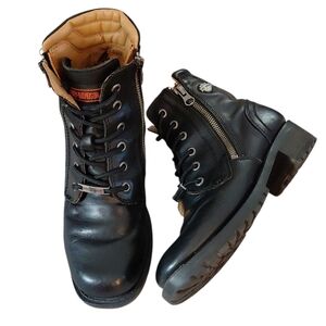Harley Davidson Asher Women's  Motorcycle Boots Black Leather Combat Moto Boot